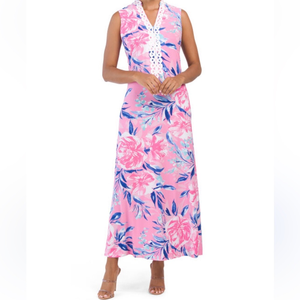 Pappagallo Multi Color Floral Maxi Dress in Cactus Rose